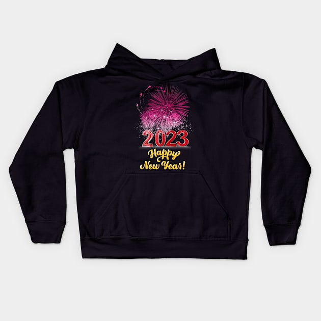 2023 Happy New Year!, PINK Fire work Celebration Kids Hoodie by MAii Art&Design